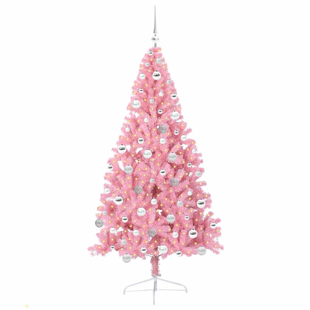 VidaXL künstlicher, beleuchteter Weihnachtsbaum mit 300 LEDs, rosa, 180 cm, PVC