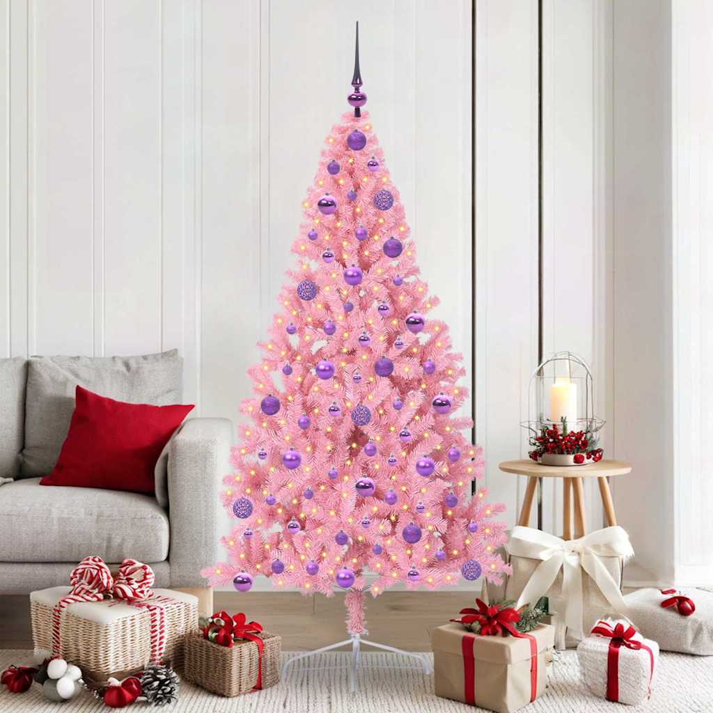 VidaXL künstlicher, beleuchteter Weihnachtsbaum mit 300 LEDs, rosa, 180 cm, PVC