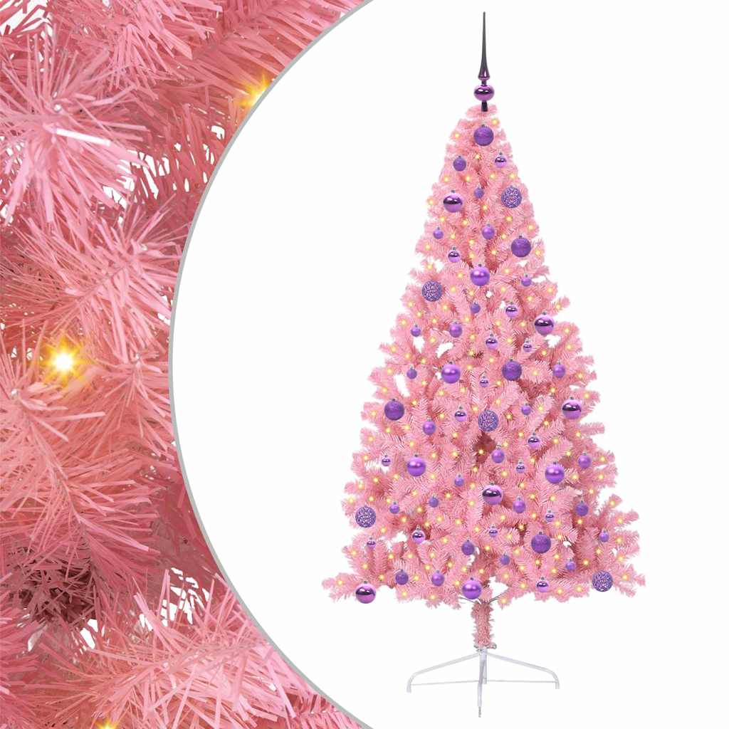 VidaXL künstlicher, beleuchteter Weihnachtsbaum mit 300 LEDs, rosa, 180 cm, PVC