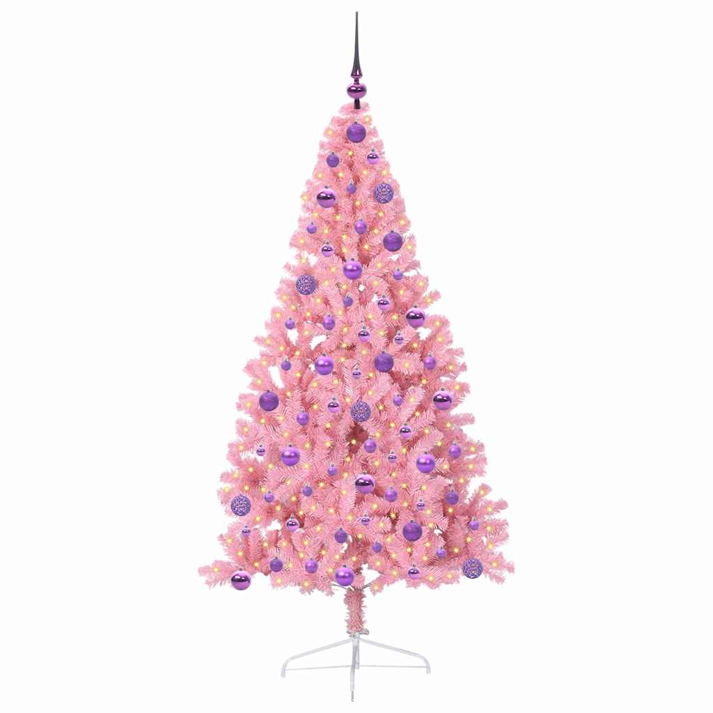 VidaXL künstlicher, beleuchteter Weihnachtsbaum mit 300 LEDs, rosa, 180 cm, PVC