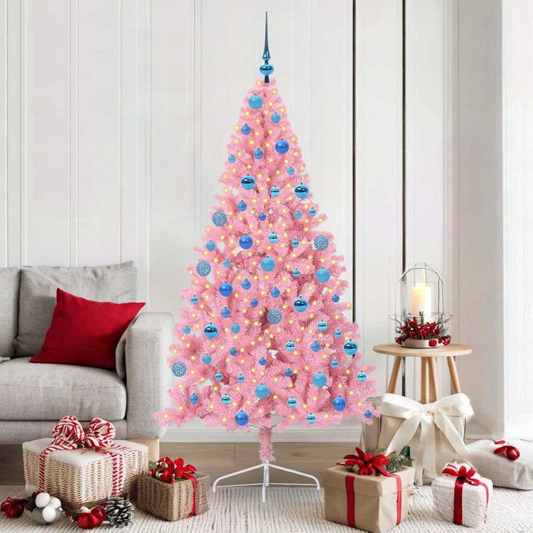 VidaXL künstlicher, beleuchteter Weihnachtsbaum mit 300 LEDs, rosa, 180 cm, PVC