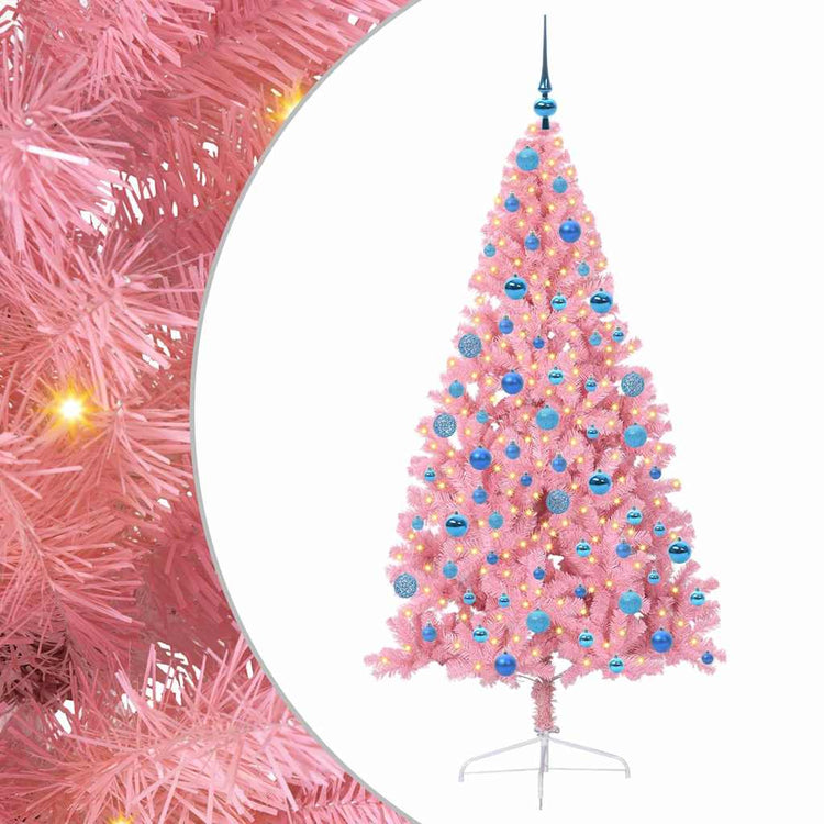 VidaXL künstlicher, beleuchteter Weihnachtsbaum mit 300 LEDs, rosa, 180 cm, PVC