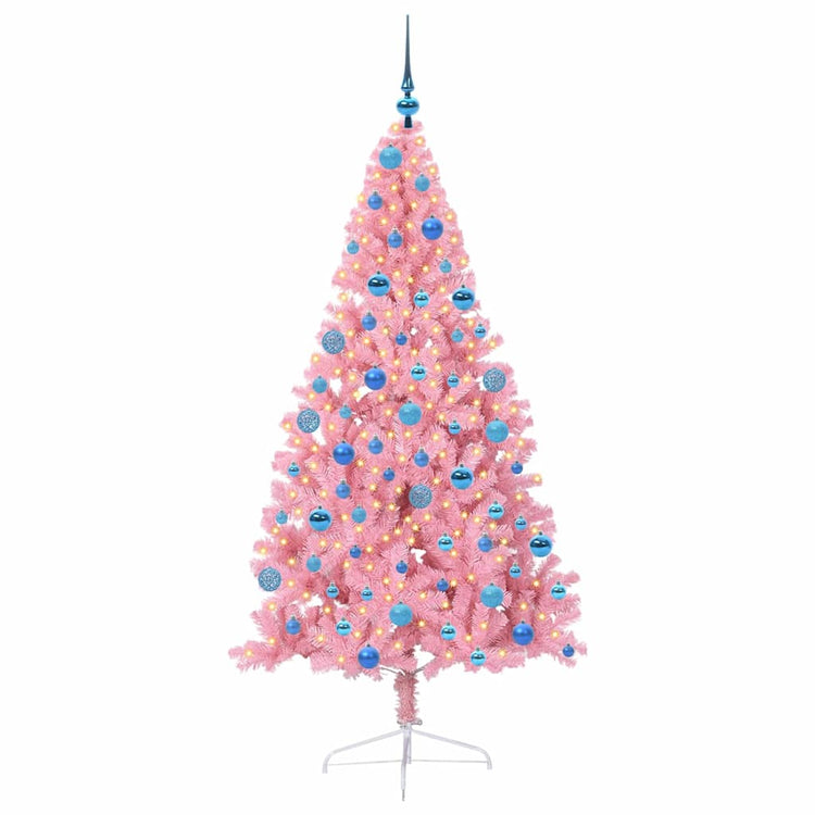 VidaXL künstlicher, beleuchteter Weihnachtsbaum mit 300 LEDs, rosa, 180 cm, PVC