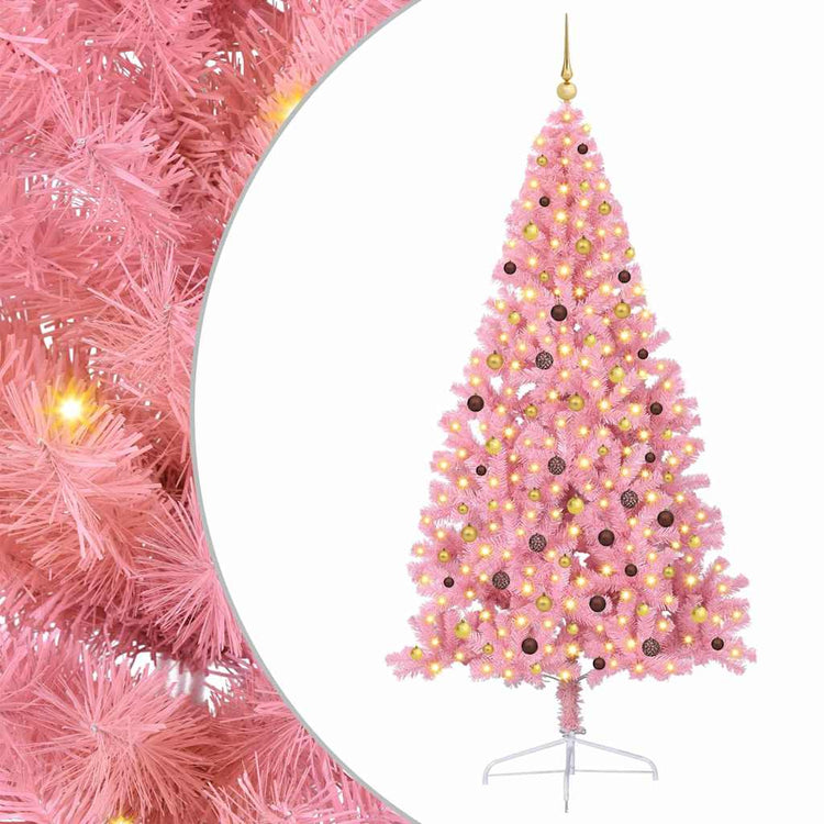 VidaXL künstlicher, beleuchteter Weihnachtsbaum mit 300 LEDs, rosa, 240 cm, PVC