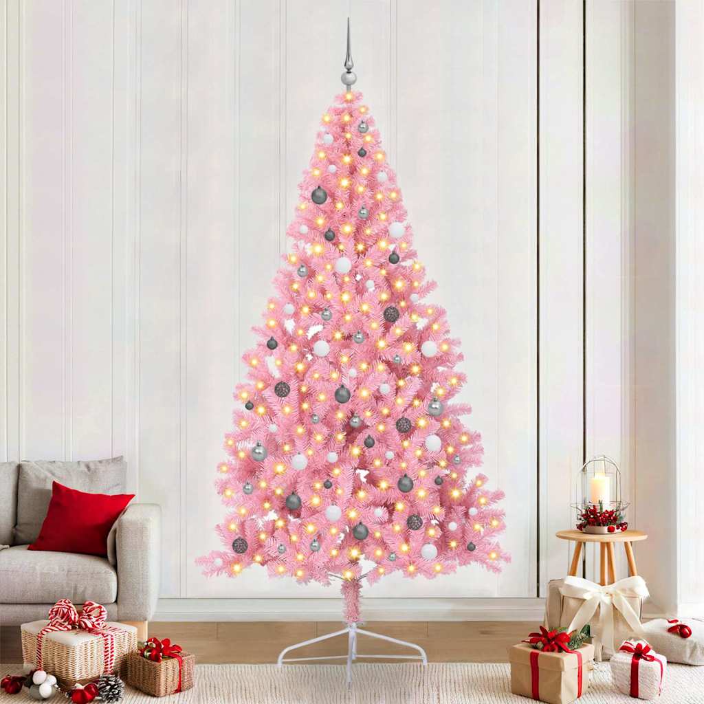 VidaXL künstlicher, beleuchteter Weihnachtsbaum mit 300 LEDs, rosa, 240 cm, PVC