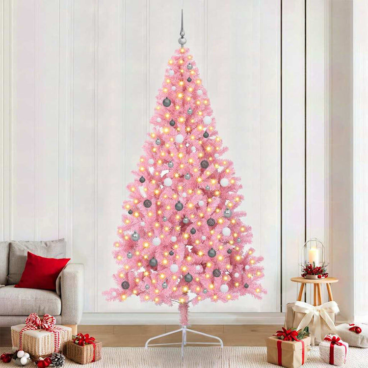 VidaXL künstlicher, beleuchteter Weihnachtsbaum mit 300 LEDs, rosa, 240 cm, PVC