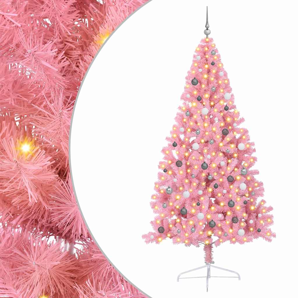 VidaXL künstlicher, beleuchteter Weihnachtsbaum mit 300 LEDs, rosa, 240 cm, PVC