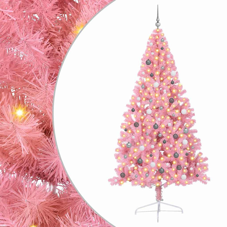 VidaXL künstlicher, beleuchteter Weihnachtsbaum mit 300 LEDs, rosa, 240 cm, PVC