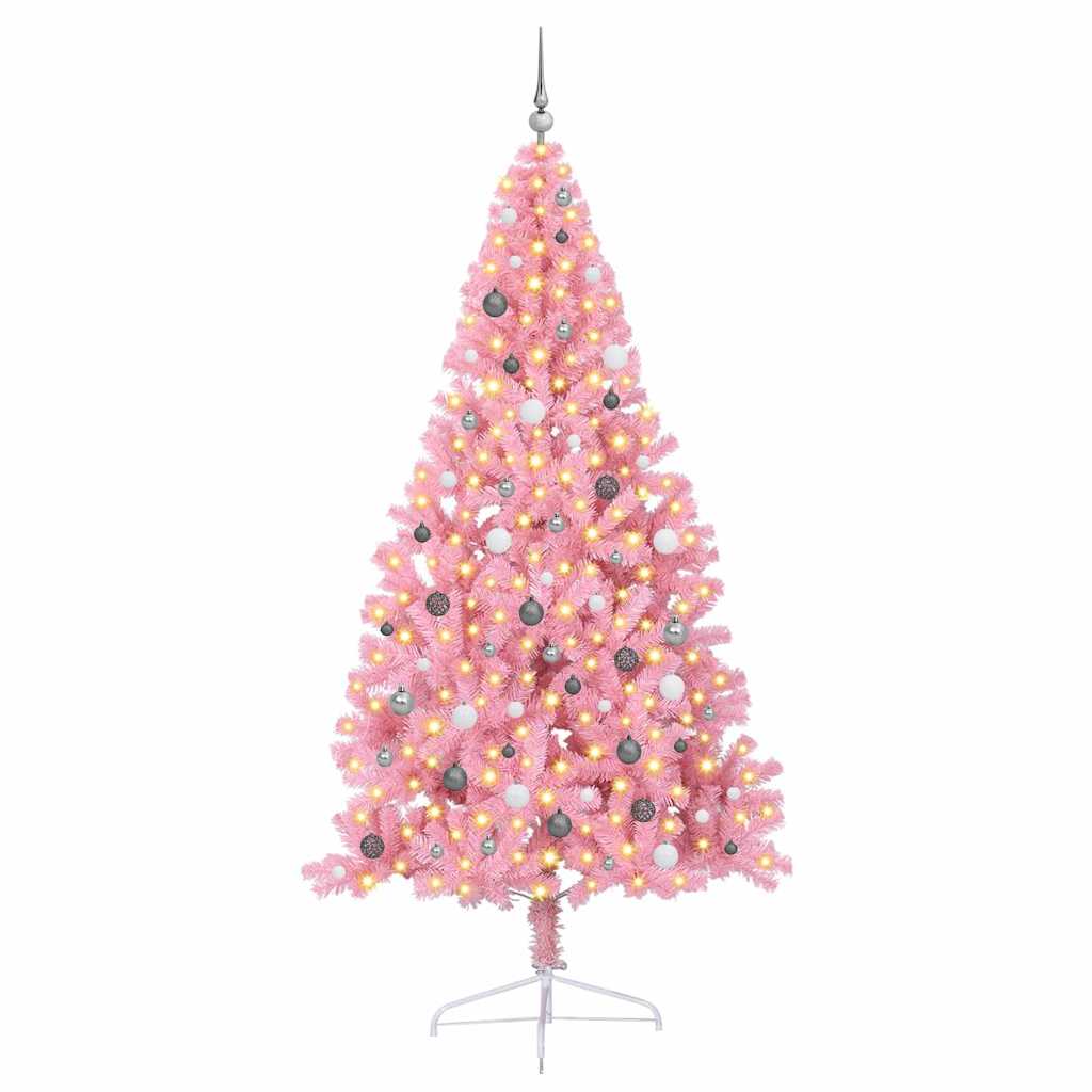 VidaXL künstlicher, beleuchteter Weihnachtsbaum mit 300 LEDs, rosa, 240 cm, PVC
