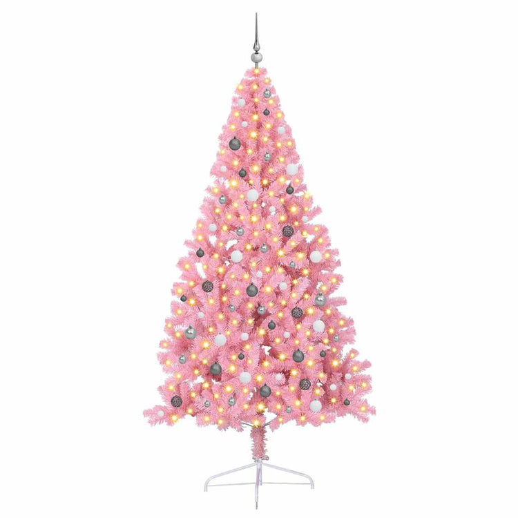 VidaXL künstlicher, beleuchteter Weihnachtsbaum mit 300 LEDs, rosa, 240 cm, PVC