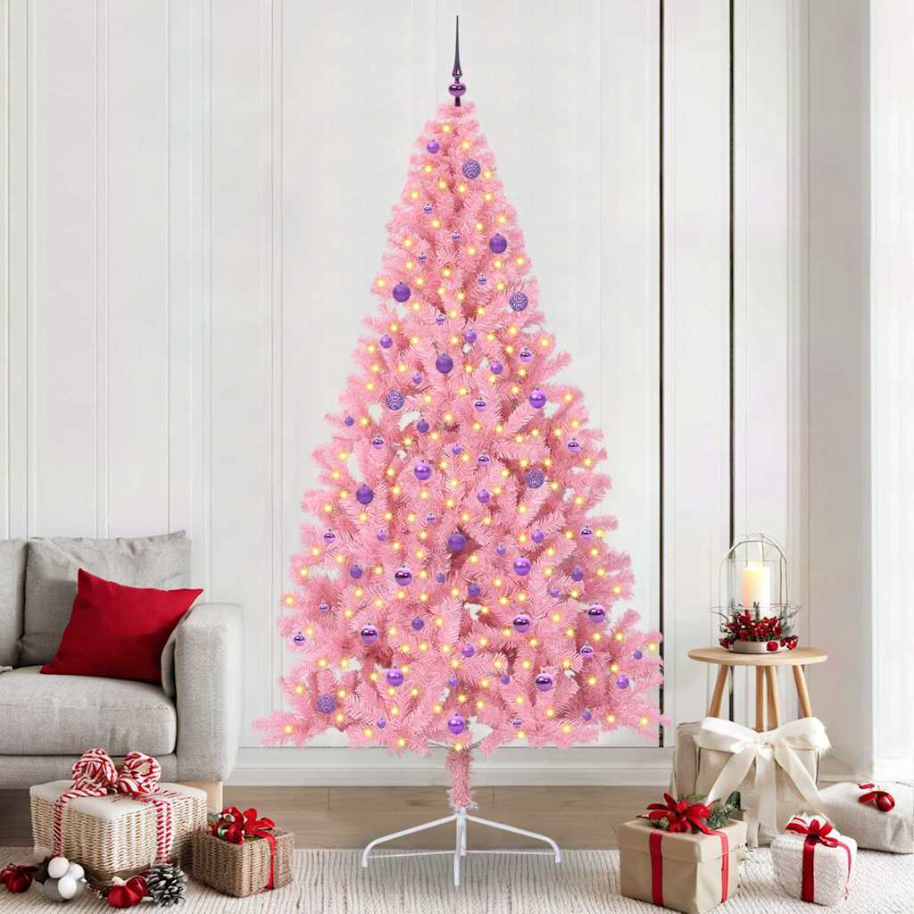 VidaXL künstlicher, beleuchteter Weihnachtsbaum mit 300 LEDs, rosa, 240 cm, PVC