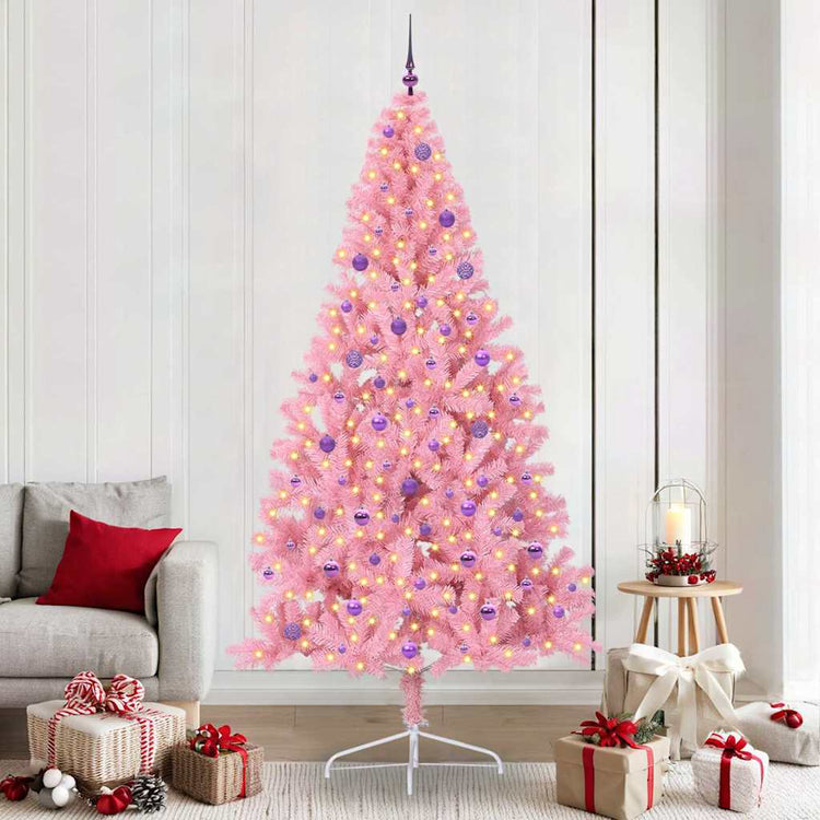 VidaXL künstlicher, beleuchteter Weihnachtsbaum mit 300 LEDs, rosa, 240 cm, PVC