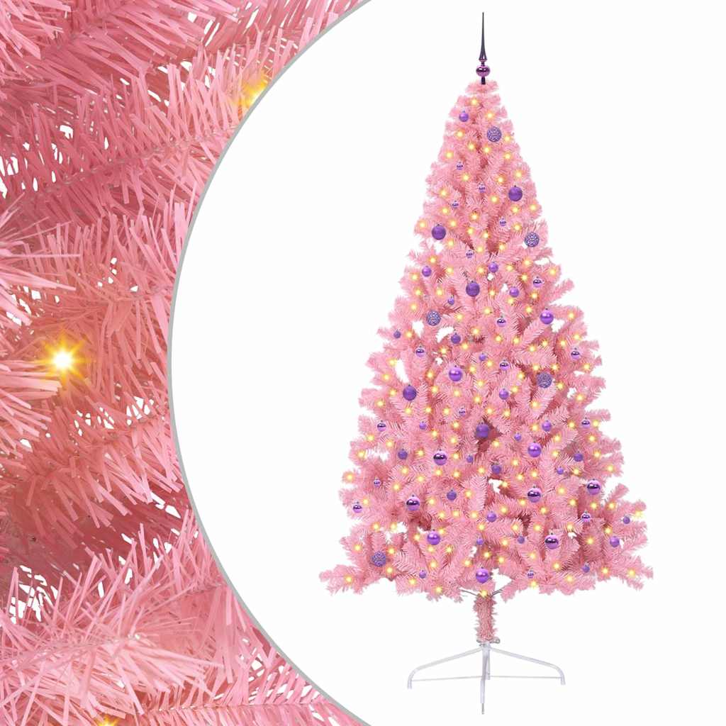 VidaXL künstlicher, beleuchteter Weihnachtsbaum mit 300 LEDs, rosa, 240 cm, PVC