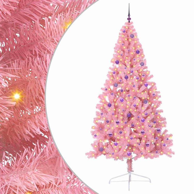 VidaXL künstlicher, beleuchteter Weihnachtsbaum mit 300 LEDs, rosa, 240 cm, PVC