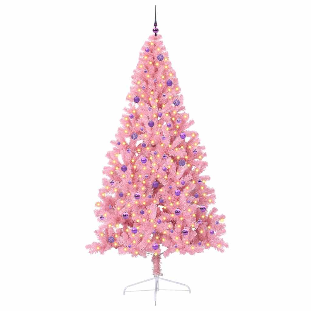 VidaXL künstlicher, beleuchteter Weihnachtsbaum mit 300 LEDs, rosa, 240 cm, PVC