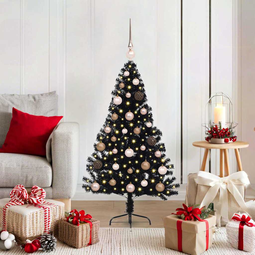 Vidaxx künstlicher, beleuchteter Weihnachtsbaum mit 150 LEDs, schwarz, 120 cm PVC