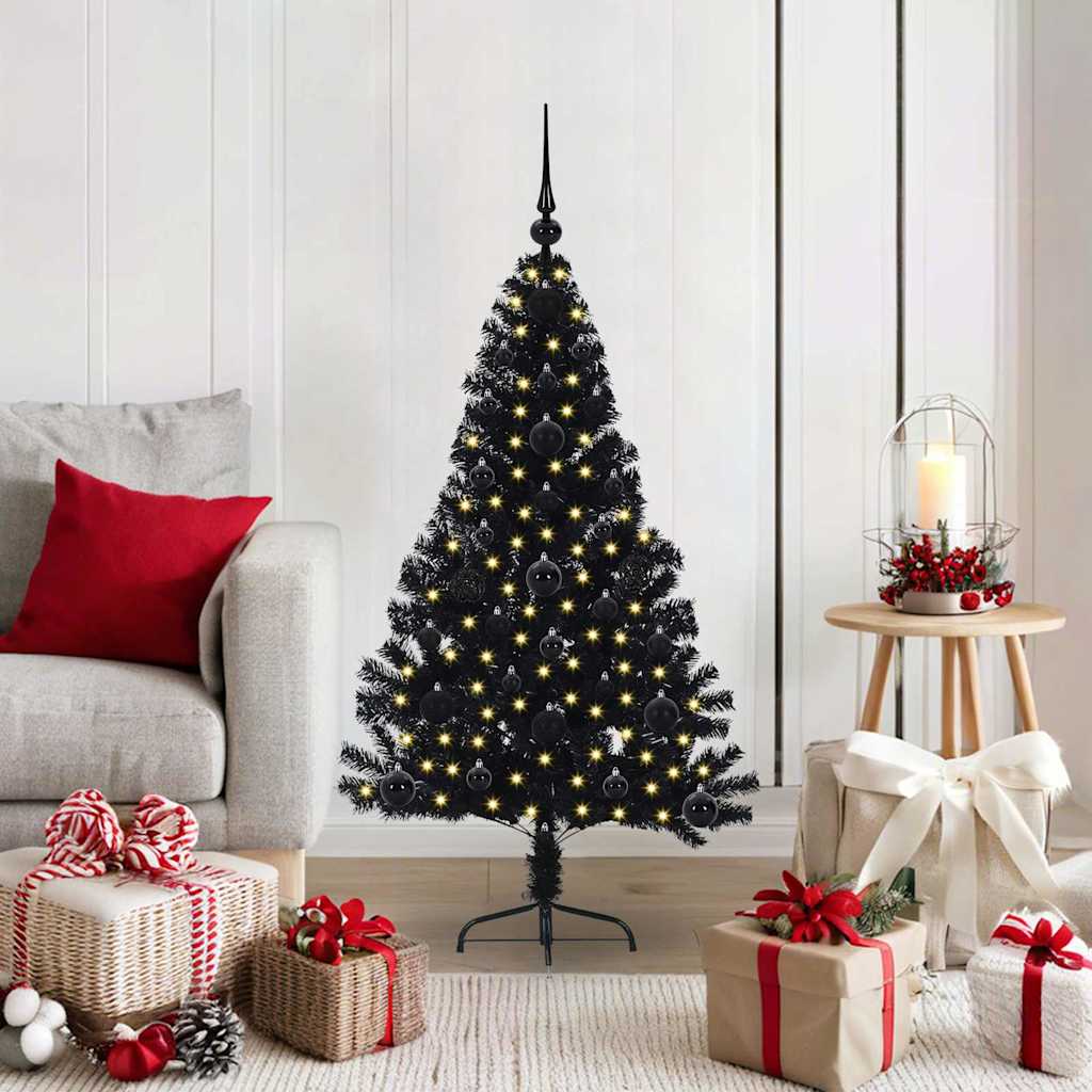 Vidaxx künstlicher, beleuchteter Weihnachtsbaum mit 150 LEDs, schwarz, 120 cm PVC