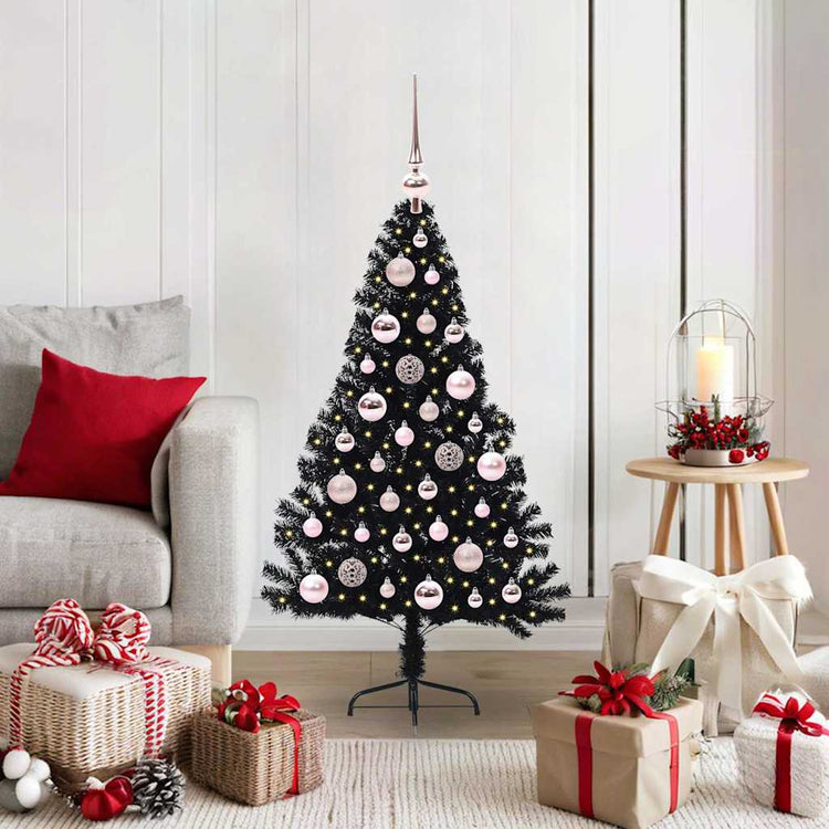 Vidaxx künstlicher, beleuchteter Weihnachtsbaum mit 150 LEDs, schwarz, 120 cm PVC