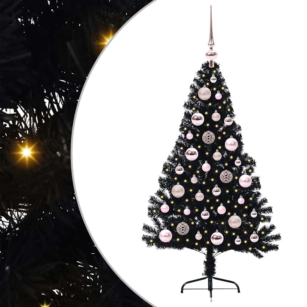 Vidaxx künstlicher, beleuchteter Weihnachtsbaum mit 150 LEDs, schwarz, 120 cm PVC