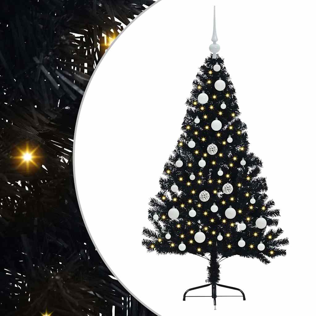 Vidaxx künstlicher, beleuchteter Weihnachtsbaum mit 150 LEDs, schwarz, 120 cm PVC