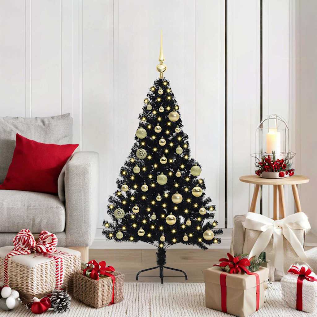 Vidaxx künstlicher, beleuchteter Weihnachtsbaum mit 150 LEDs, schwarz, 120 cm PVC
