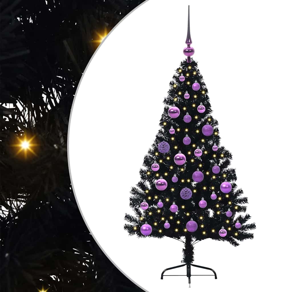 Vidaxx künstlicher, beleuchteter Weihnachtsbaum mit 150 LEDs, schwarz, 120 cm PVC