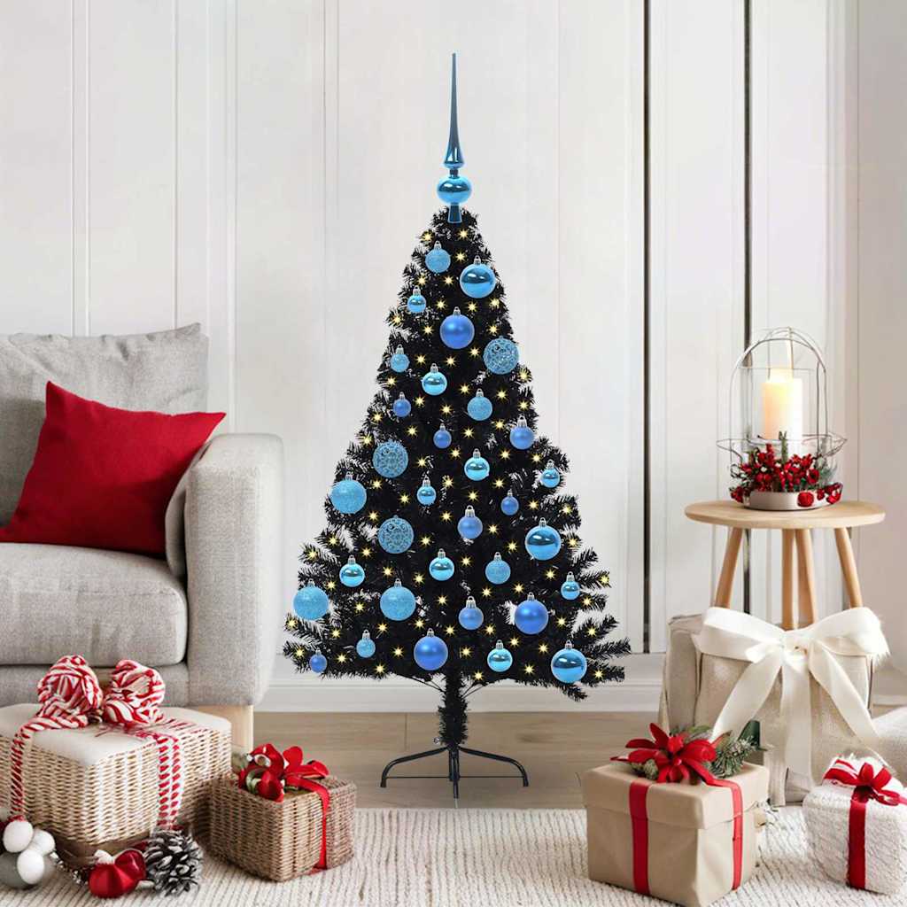 Vidaxx künstlicher, beleuchteter Weihnachtsbaum mit 150 LEDs, schwarz, 120 cm PVC