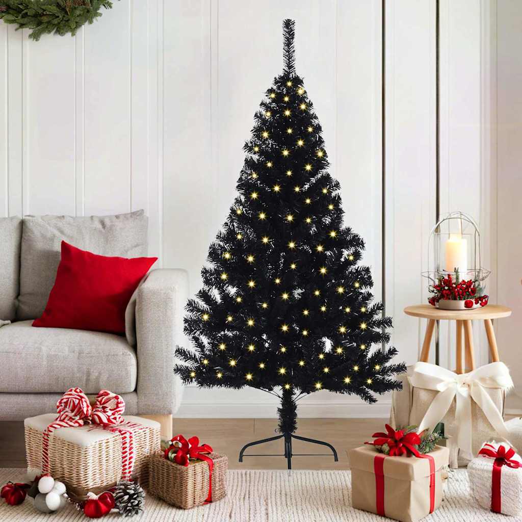 VidaXL künstlicher, beleuchteter Weihnachtsbaum mit 150 LEDs, schwarz, 150 cm PVC
