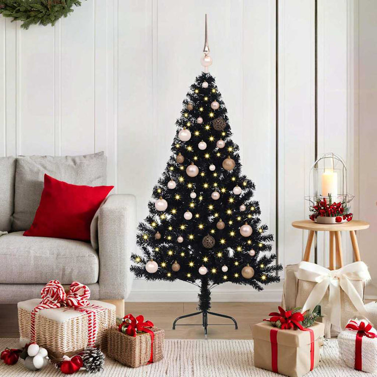 VidaXL künstlicher, beleuchteter Weihnachtsbaum mit 150 LEDs, schwarz, 150 cm PVC