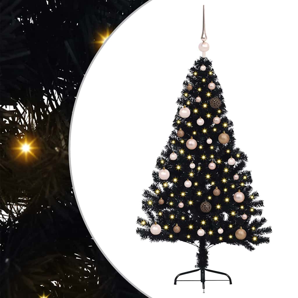 VidaXL künstlicher, beleuchteter Weihnachtsbaum mit 150 LEDs, schwarz, 150 cm PVC