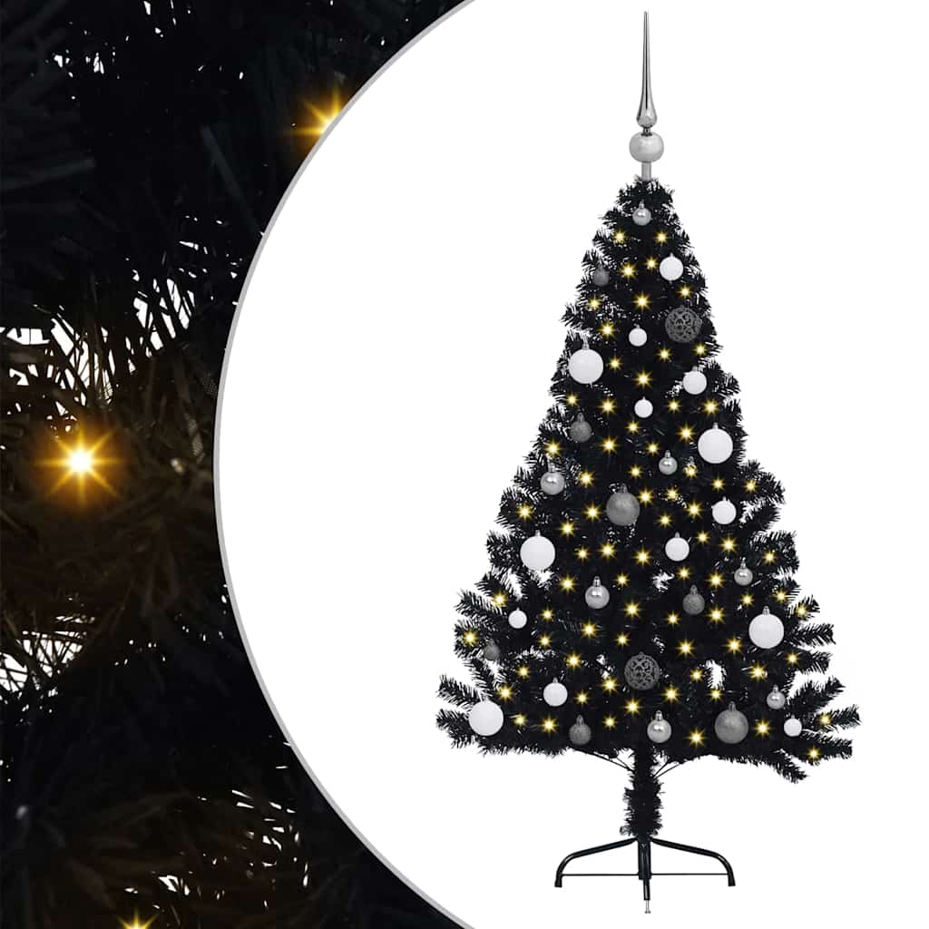 VidaXL künstlicher, beleuchteter Weihnachtsbaum mit 150 LEDs, schwarz, 150 cm PVC
