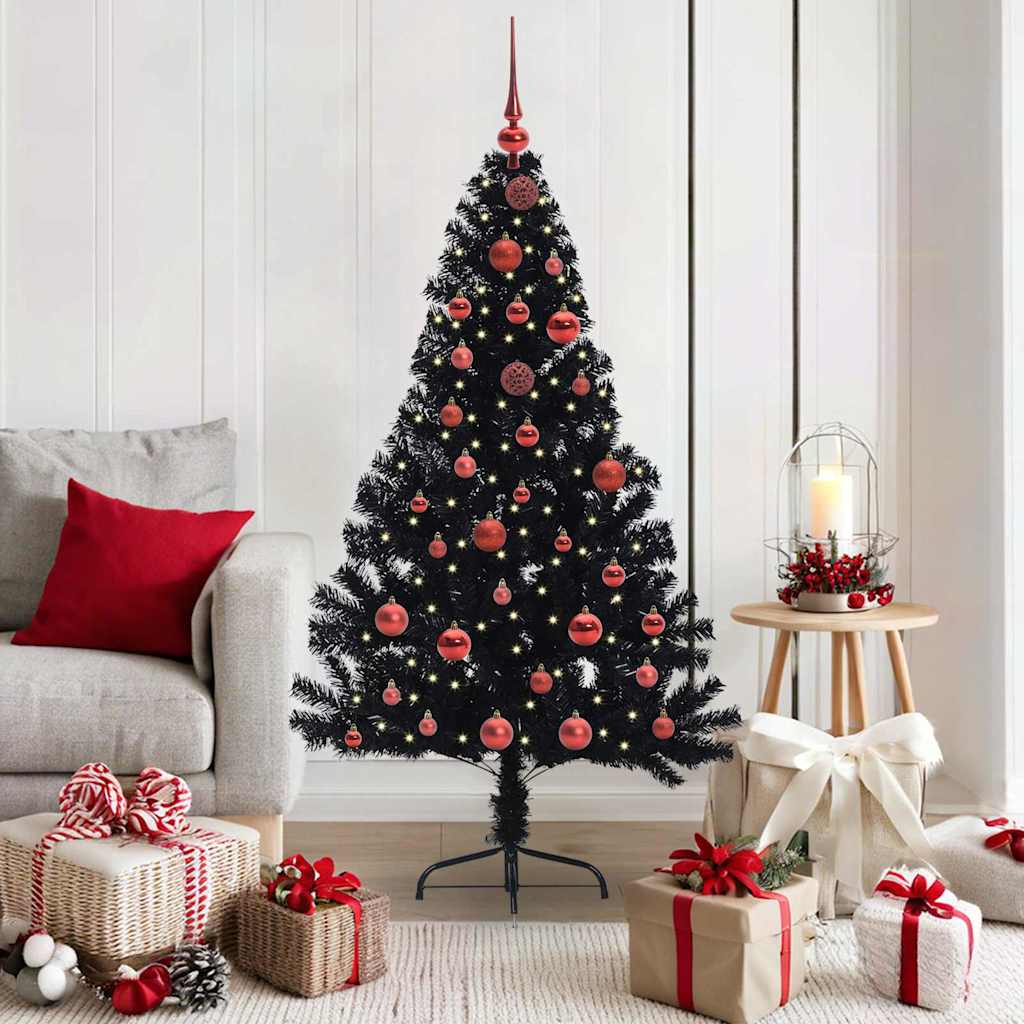 VidaXL künstlicher, beleuchteter Weihnachtsbaum mit 150 LEDs, schwarz, 150 cm PVC