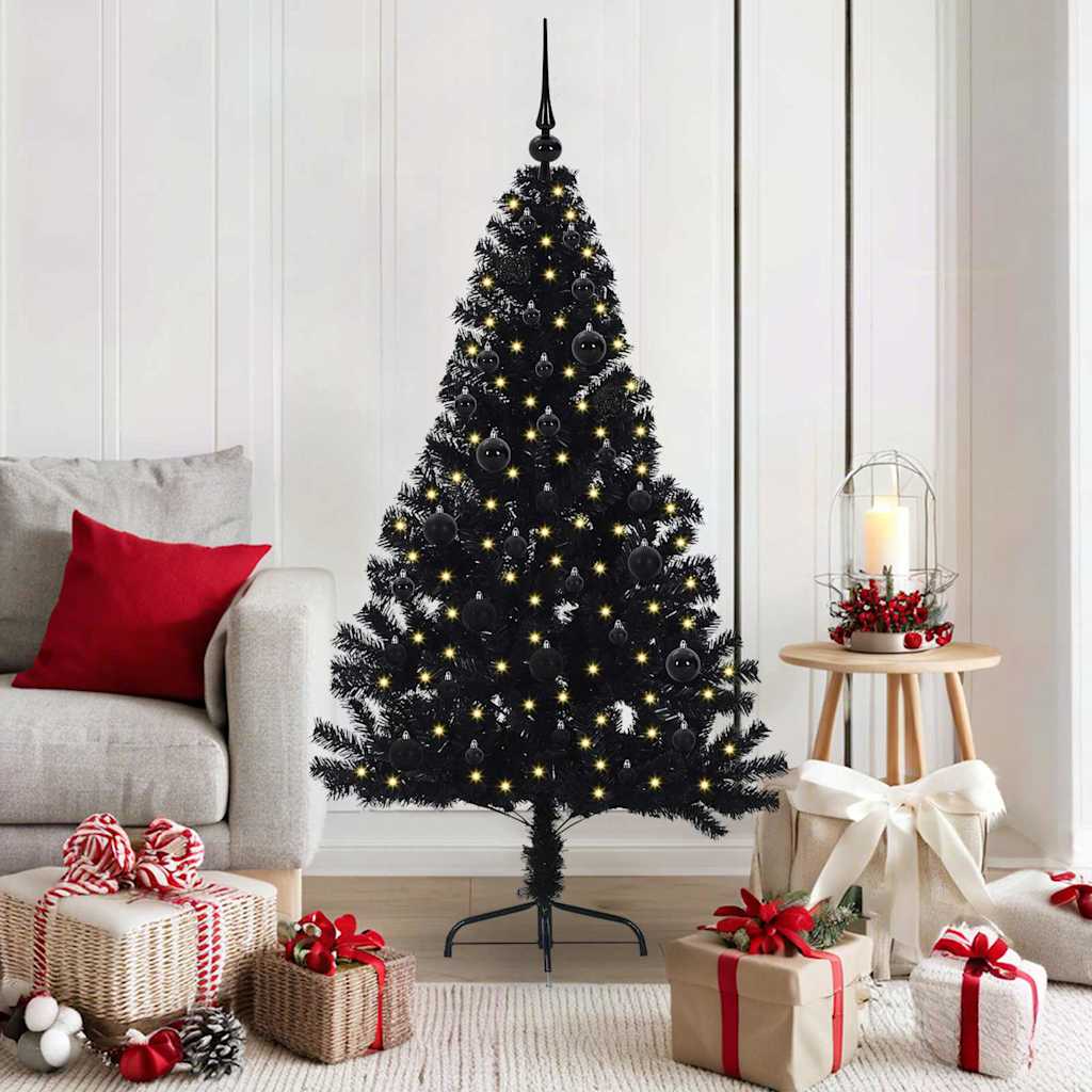 VidaXL künstlicher, beleuchteter Weihnachtsbaum mit 150 LEDs, schwarz, 150 cm PVC