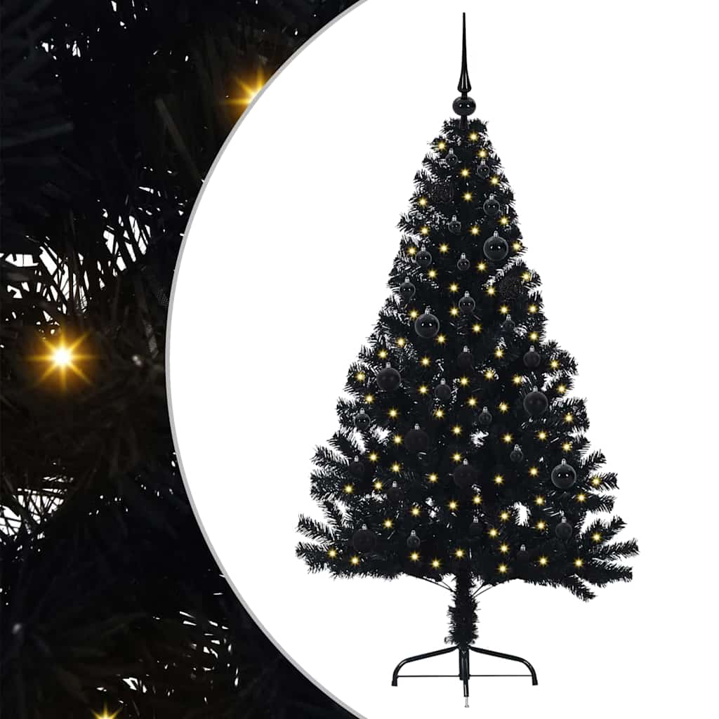 VidaXL künstlicher, beleuchteter Weihnachtsbaum mit 150 LEDs, schwarz, 150 cm PVC