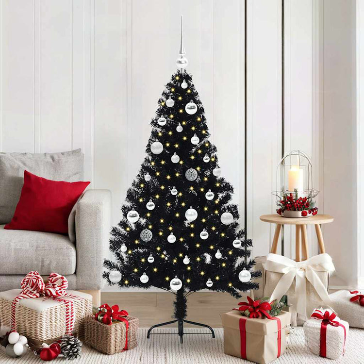 VidaXL künstlicher, beleuchteter Weihnachtsbaum mit 150 LEDs, schwarz, 150 cm PVC