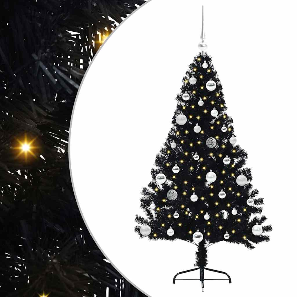 VidaXL künstlicher, beleuchteter Weihnachtsbaum mit 150 LEDs, schwarz, 150 cm PVC