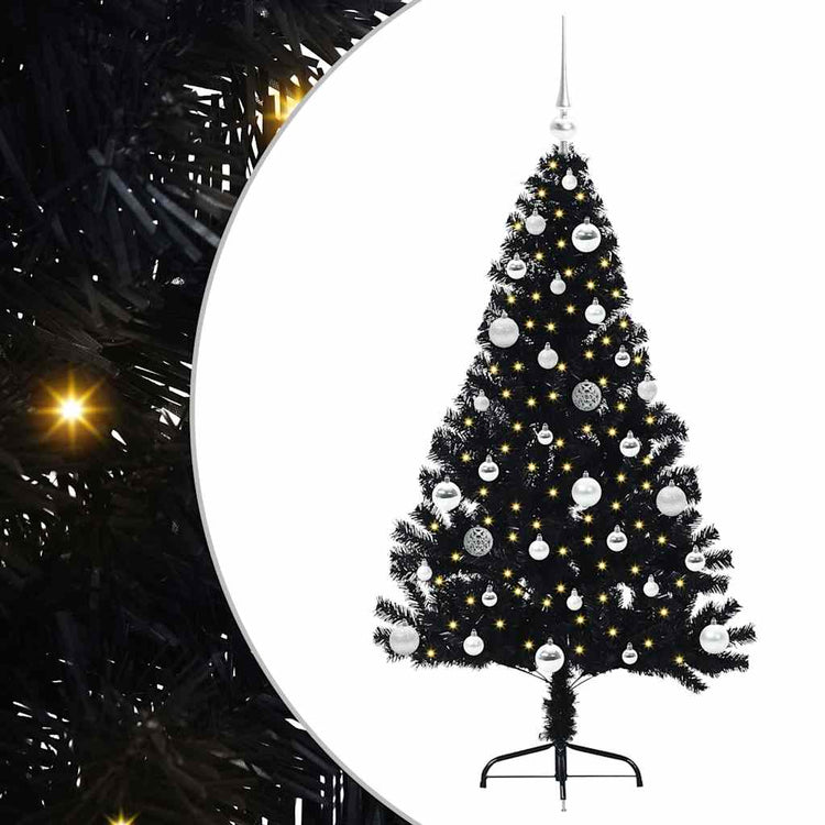 VidaXL künstlicher, beleuchteter Weihnachtsbaum mit 150 LEDs, schwarz, 150 cm PVC