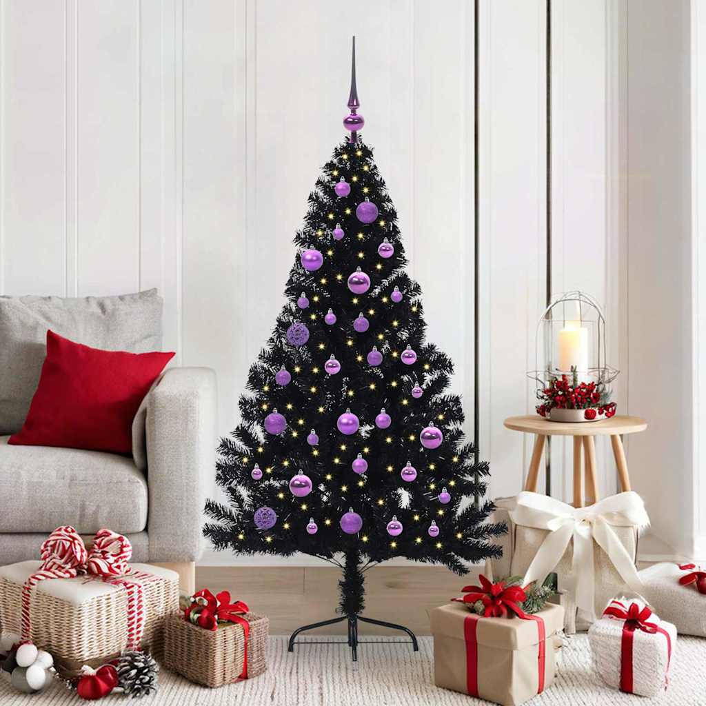 VidaXL künstlicher, beleuchteter Weihnachtsbaum mit 150 LEDs, schwarz, 150 cm PVC