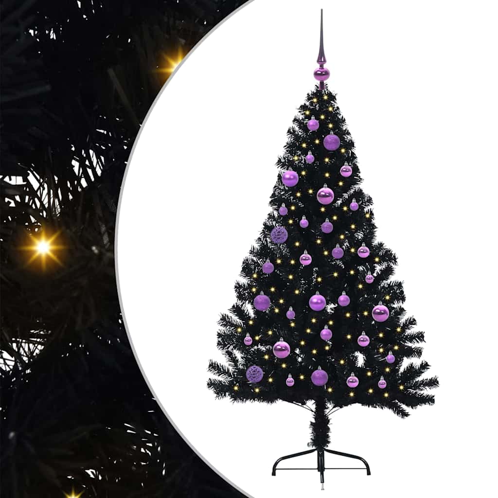 VidaXL künstlicher, beleuchteter Weihnachtsbaum mit 150 LEDs, schwarz, 150 cm PVC