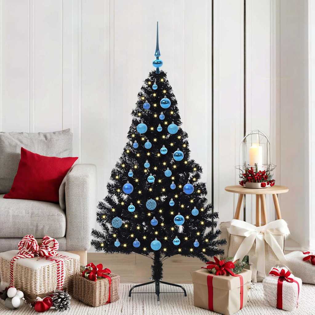 VidaXL künstlicher, beleuchteter Weihnachtsbaum mit 150 LEDs, schwarz, 150 cm PVC