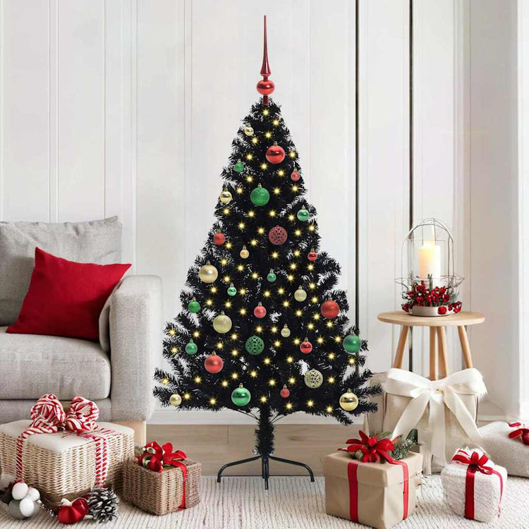 VidaXL künstlicher, beleuchteter Weihnachtsbaum mit 150 LEDs, schwarz, 150 cm PVC