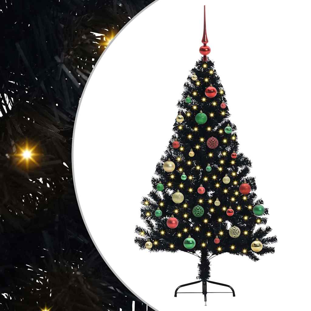 VidaXL künstlicher, beleuchteter Weihnachtsbaum mit 150 LEDs, schwarz, 150 cm PVC