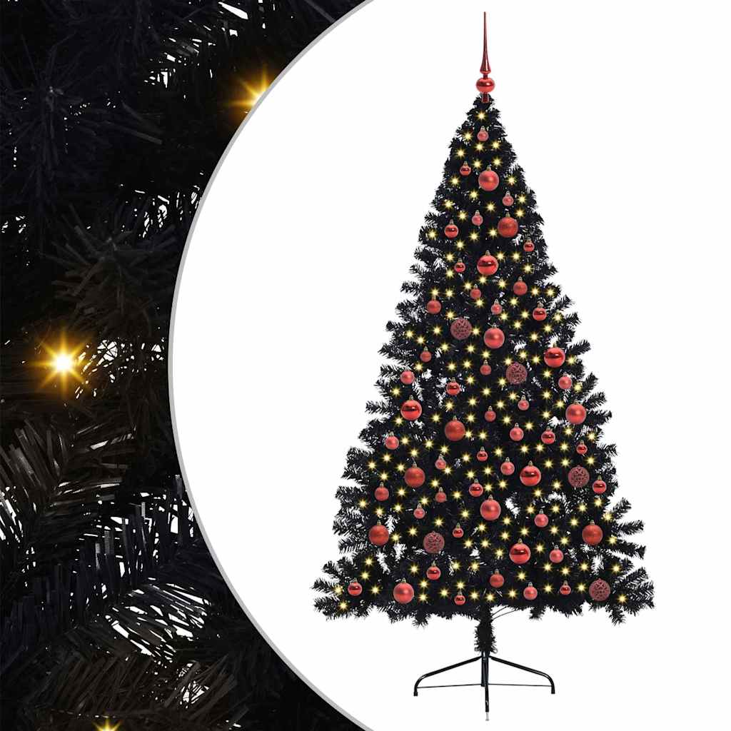 Vidaxx künstlicher, beleuchteter Weihnachtsbaum mit 300 LEDs, schwarz, 180 cm PVC