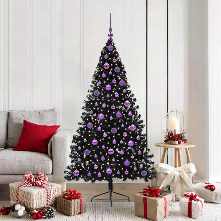 Vidaxx künstlicher, beleuchteter Weihnachtsbaum mit 300 LEDs, schwarz, 180 cm PVC