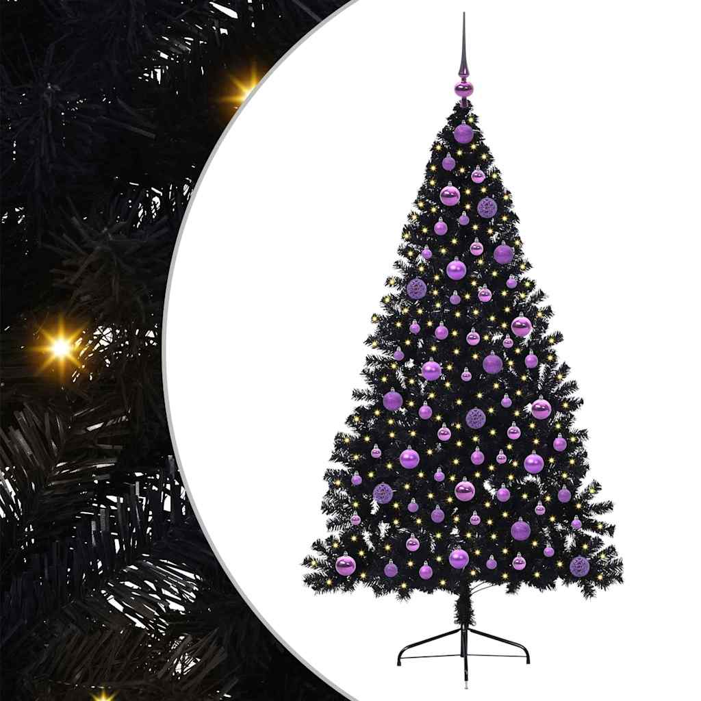 Vidaxx künstlicher, beleuchteter Weihnachtsbaum mit 300 LEDs, schwarz, 180 cm PVC