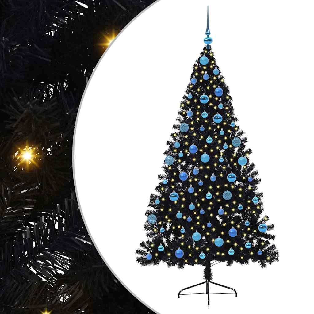 Vidaxx künstlicher, beleuchteter Weihnachtsbaum mit 300 LEDs, schwarz, 180 cm PVC