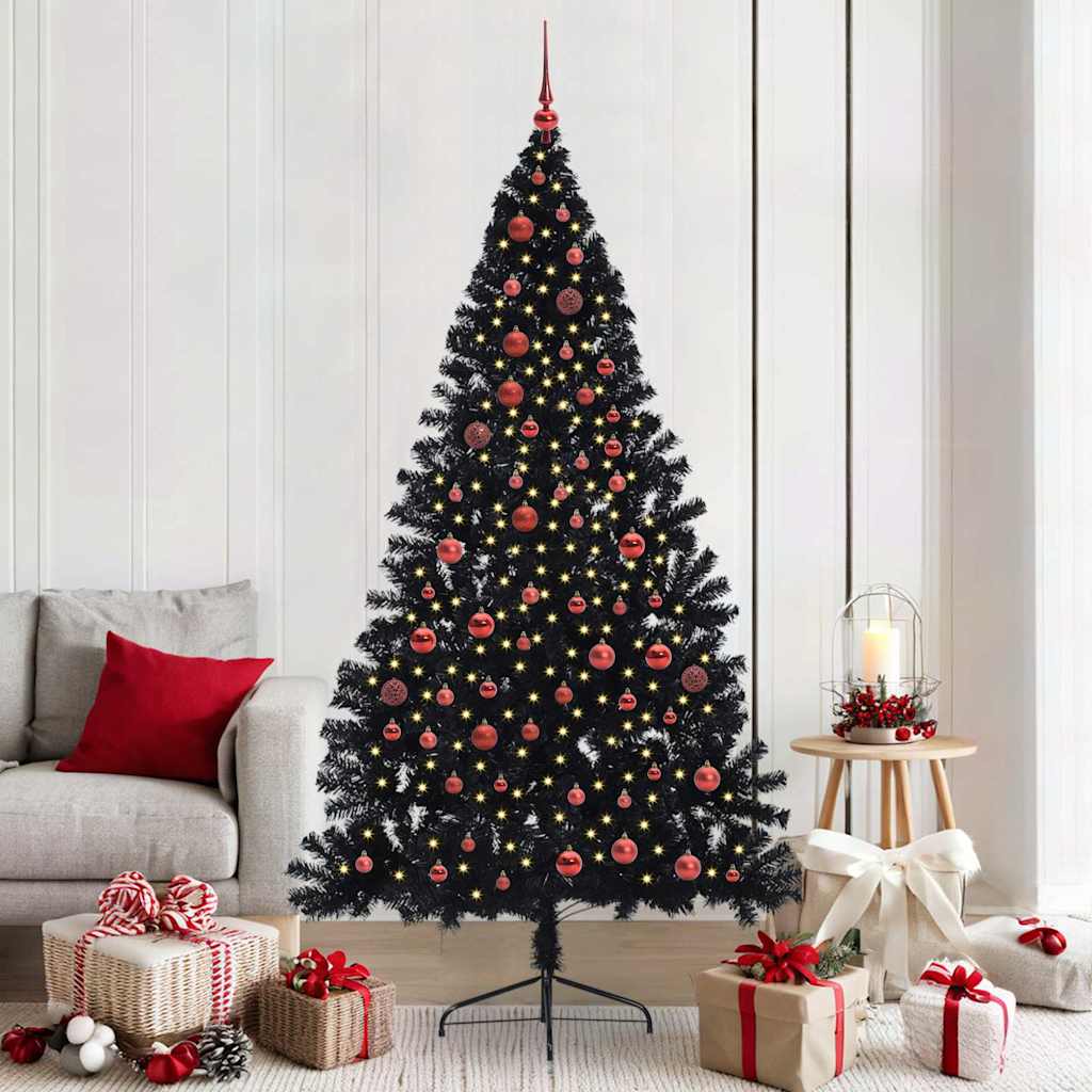 VidaXL künstlicher, beleuchteter Weihnachtsbaum mit 300 LEDs, schwarz, 210 cm PVC