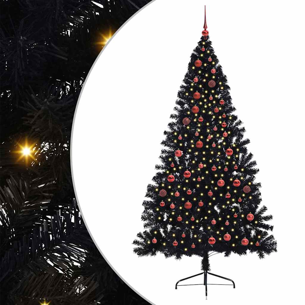 VidaXL künstlicher, beleuchteter Weihnachtsbaum mit 300 LEDs, schwarz, 210 cm PVC