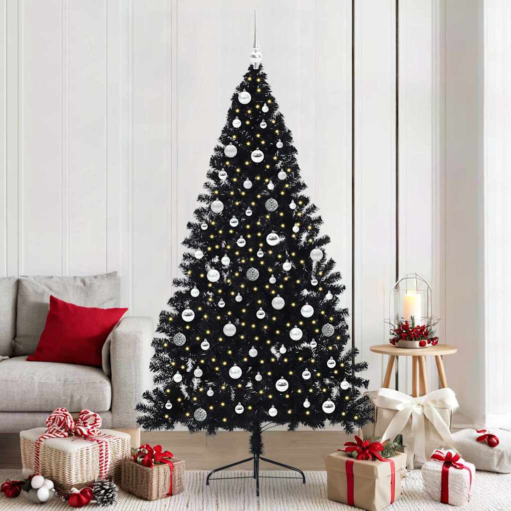 VidaXL künstlicher, beleuchteter Weihnachtsbaum mit 300 LEDs, schwarz, 210 cm PVC