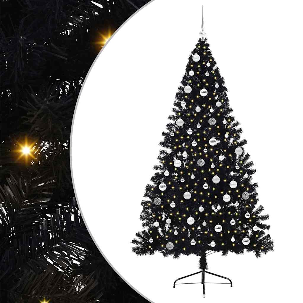 VidaXL künstlicher, beleuchteter Weihnachtsbaum mit 300 LEDs, schwarz, 210 cm PVC